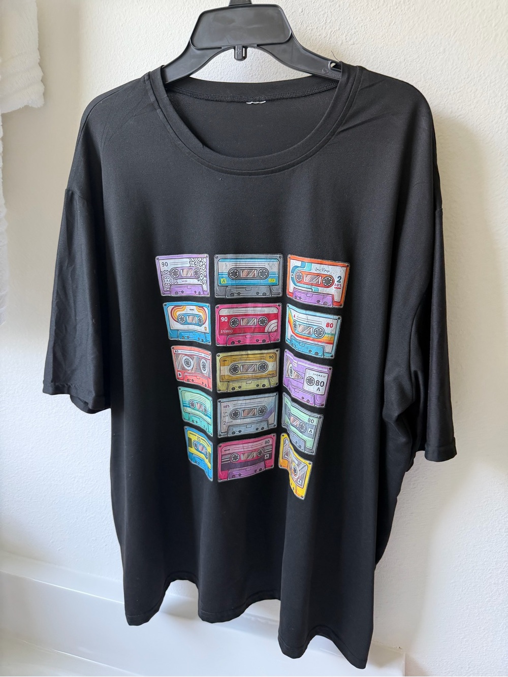 Black Tee with Colorful Cassette Tape Graphic